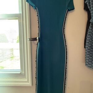 Michael Kors Teal Midi Dress with Logo Side Stripes